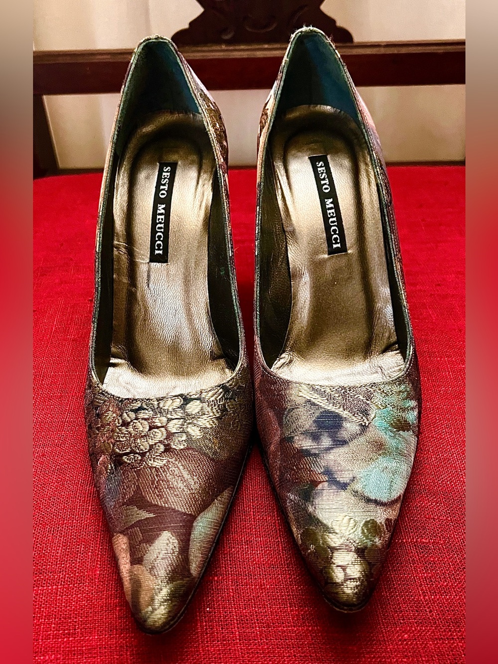 Vintage 90s Sesto Meucci Floral Brocade High Heels Pumps Spain 7.5 B Excellent
